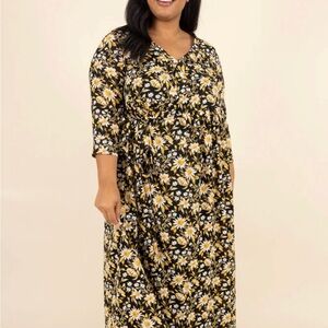 Chic Soul Black and Yellow Floral Maxi Dress